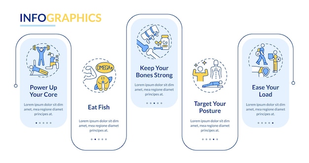 Naturalna Ulga W Poradach Dotyczących Bólu Stawów Szablon Infografiki Prostokątnej Wizualizacja Danych W 5 Krokach Wykres Informacyjny Osi Czasu Procesu Układ Przepływu Pracy Z Ikonami Linii Latobold Użyte Standardowe Czcionki
