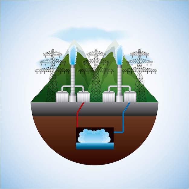 Plik wektorowy naturalne i elektryczne wieże geotermalne