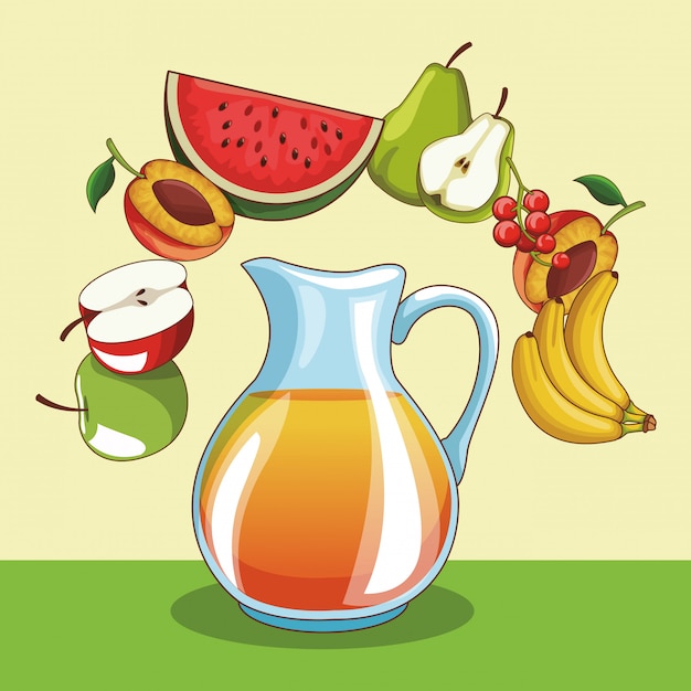 Plik wektorowy naturalne i organiczne owoce oraz bajki z sokami