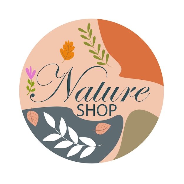 Nature Shop Wesoły projekt logo ozdobiony jasnymi kwiatami i liśćmi
