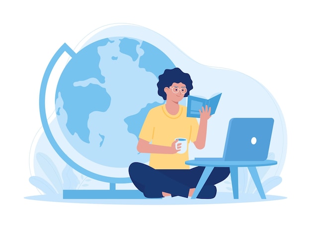 Naucz się korzystać z laptopa i globalnych trendów koncepcji płaska ilustracja