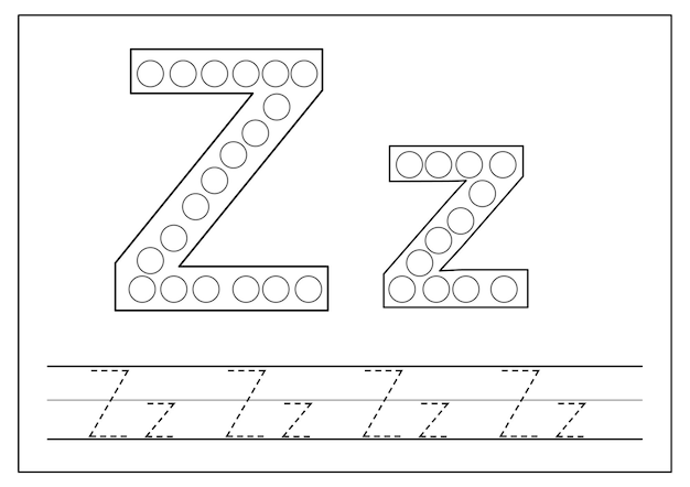 Nauka alfabetu angielskiego dla dzieci Litera Z Śledzenie liter