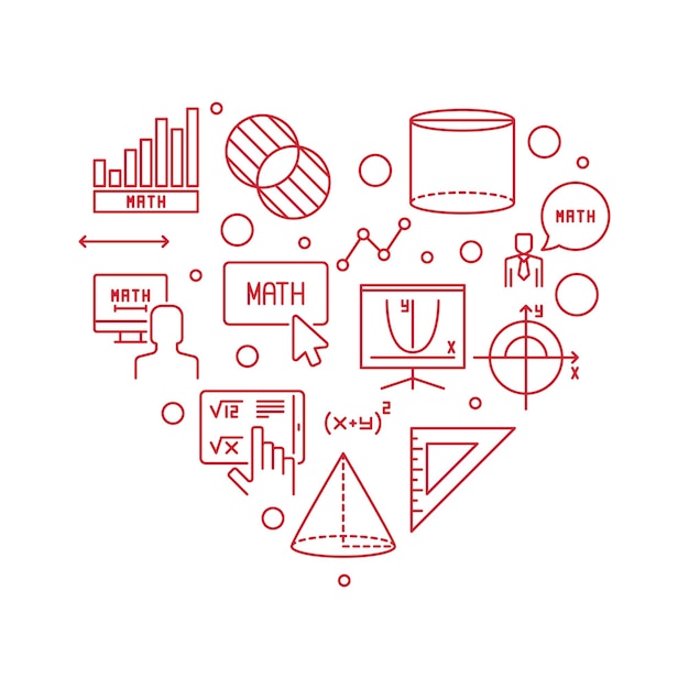 Plik wektorowy nauka matematyki wektor linii czerwony transparent w kształcie serca ilustracja koncepcja matematyki