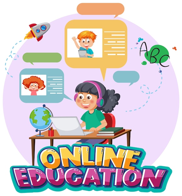 Nauka online z postacią z kreskówki dziewczyny