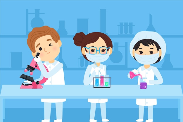Naukowcy pracujący z chemikaliami