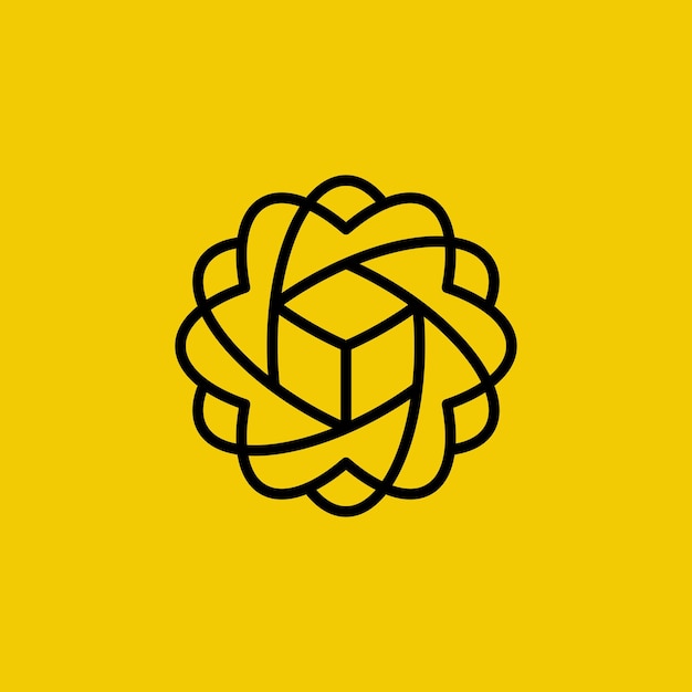 Plik wektorowy naukowe logo innowacji w technologii sześcianu atomowego w kształcie sześciokąta