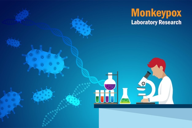 Naukowiec W Badaniach Laboratoryjnych Nad Wirusem Małpiej Ospy Wybuch Pandemii Wirusa Orthopoxvirus Pod Mikroskopem