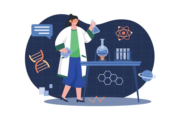Naukowiec w metaverse Koncepcja ilustracji Płaska ilustracja na białym tle