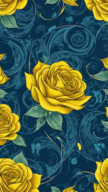 Navy I Yellow Rose Wonderland Bezszwodowe Tła Wektorowe