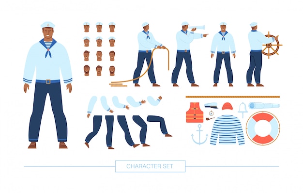 Navy Sailor Character Constructor Flat Set