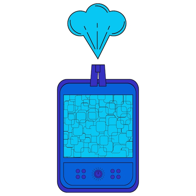 Nawilżacz Do Domu Z Wychodzącą Parą W Kolorze Niebieskim Na Białym Tle. Oczyszczacz Mikroklimatu. Ikona Dyfuzora Powietrza Nawilżacza. Ilustracja Wektorowa
