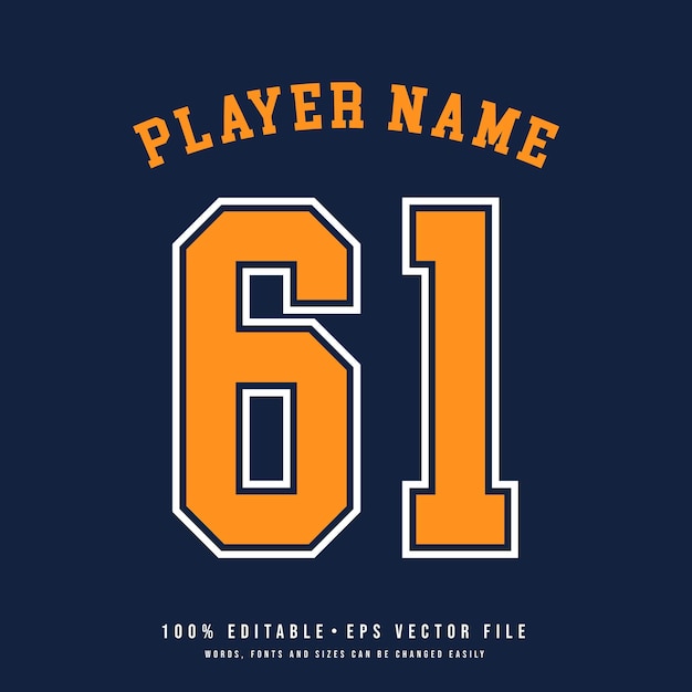 Nazwa drużyny koszykówki numer Jersey nadający się do wydruku efekt tekstowy edytowalny wektor 61 numer koszulki