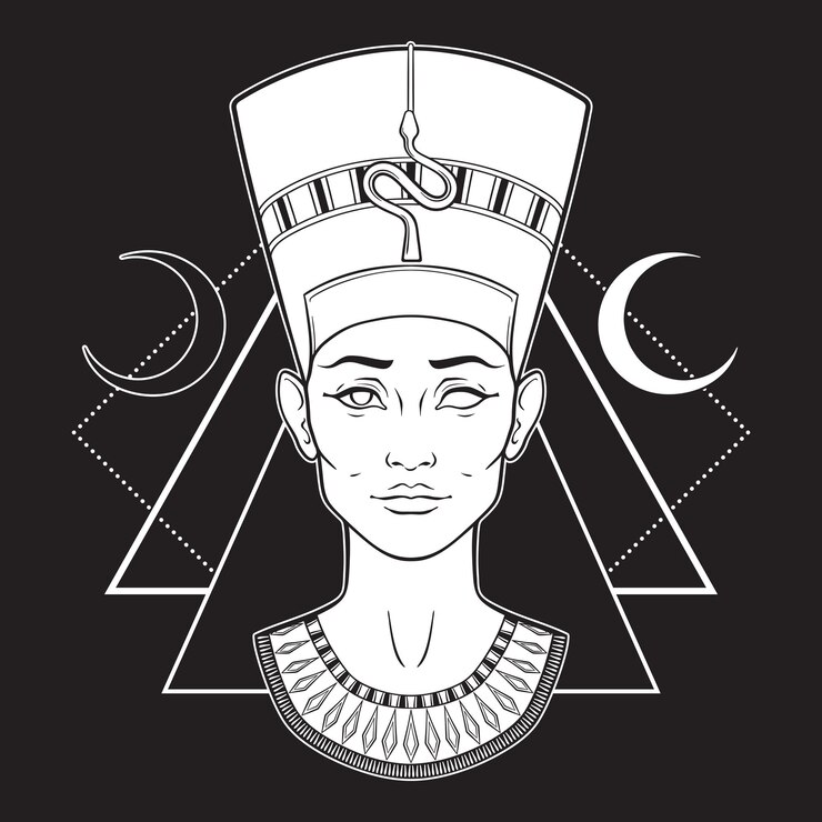 Wektor nefertiti starożytna egipska królowa w stylu gotyckim ręcznie narysowana ilustracja wektorowa