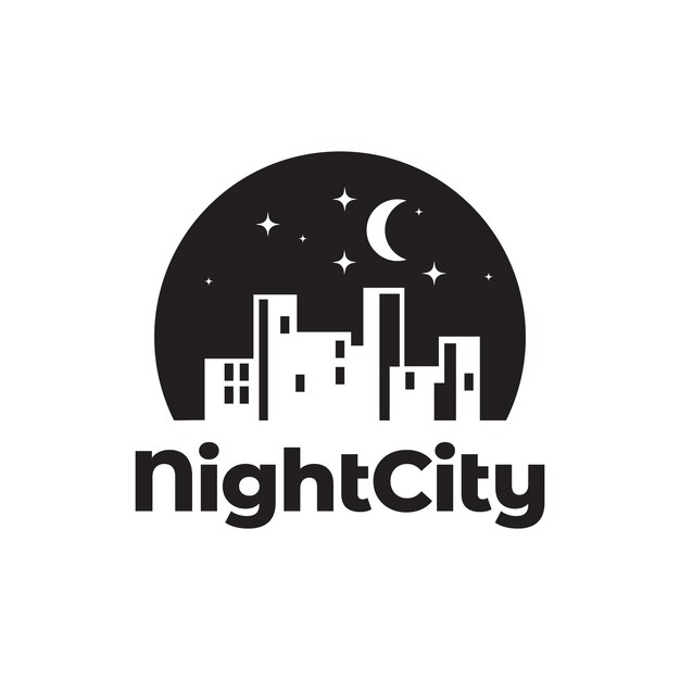 Plik wektorowy negatywne miasto nocą z księżycem logo projekt wektor graficzny symbol ikona znak ilustracja