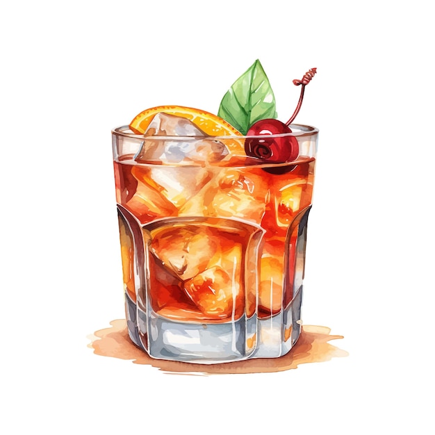 Negroni Koktajl Akwarela Ręcznie Rysowane Ilustracja Pić Clipart Na Białym Tle