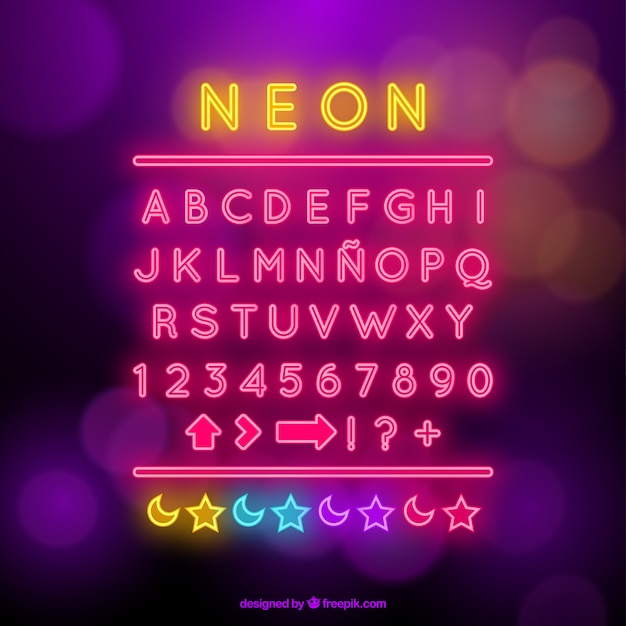 Plik wektorowy neon alfabet z symbolami