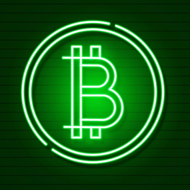 Plik wektorowy neon bitcoin symbol wyizolowany na czarny efekt background.light. cyfrowe pieniądze, koncepcja technologii górnictwa. ikona wektor.