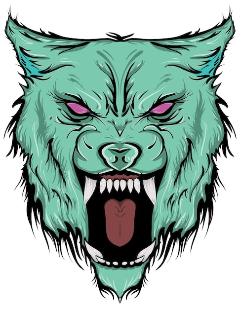 Neon Cyber Wolf Mint Monster Head Agresywny