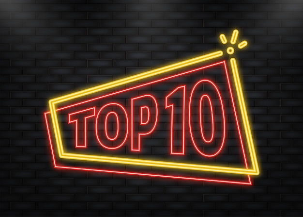 Neon Icon Neonowy Baner Z Kolorową Etykietą Top 10 Na Ciemnym Tle