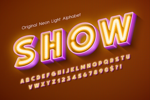 Neon Light 3d Alfabet, Dodatkowo świecący Nowoczesny Typ.