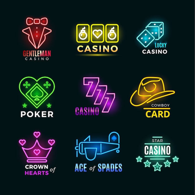 Neon Light Poker Club I Kasyno Wektor Zestaw Znaków