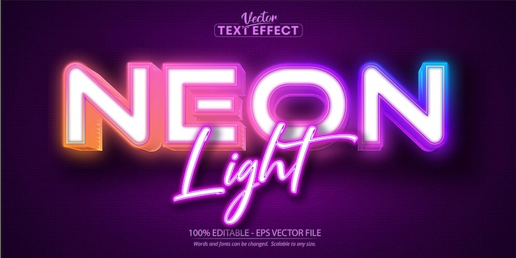 Wektor neon light text effect edytowalny styl świecącego tekstu