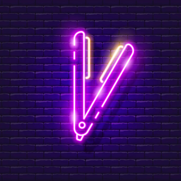 Wektor neon prostownicy do włosów ilustracja wektorowa do projektowania sprzęt do pielęgnacji włosów koncepcja salonu piękności
