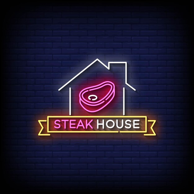 Plik wektorowy neon sign steak house z ceglaną ścianą wektoru tła