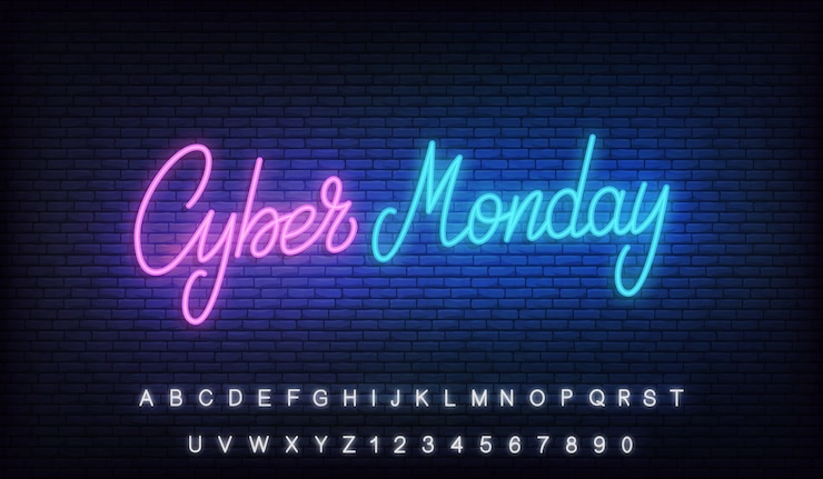 Wektor neon z cyberponiedziałka. świecące napis napis