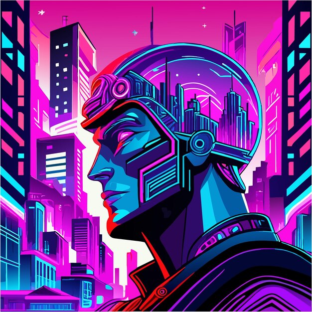 Plik wektorowy neonlit robotic fantasy pop art tatuaż