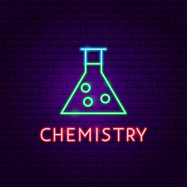 Neonowa Etykieta Chemii. Ilustracja Wektorowa Promocji Edukacji.