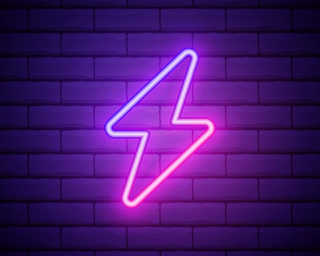 Neonowa Ikona Fioletu I Fioletu Energii Elektrycznej Ilustracja Wektorowa Fioletu I Fioletu Neon Znak Elektryczny Składający Się Z Neonowych Konturów Z Podświetleniem Na Tle Ciemnego Ceglanego Muru