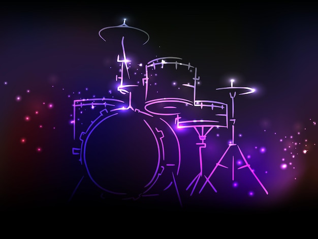 Neonowa ilustracja bębna na ciemnym tle