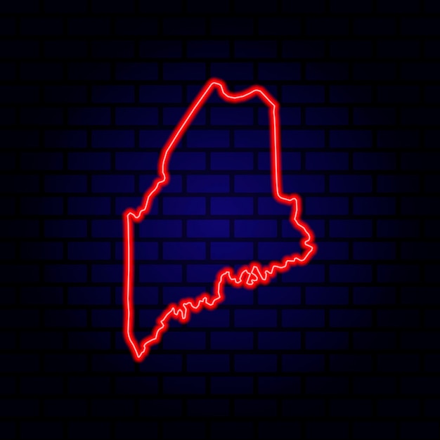 Neonowa mapa stanu Maine na tle ceglanej ściany