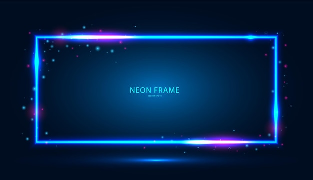 Plik wektorowy neonowa prostokątna ramka z efektami świecenia i pasemkami na ciemnoniebieskim tle abstrakcyjny futurystyczny baner wektor eps 10