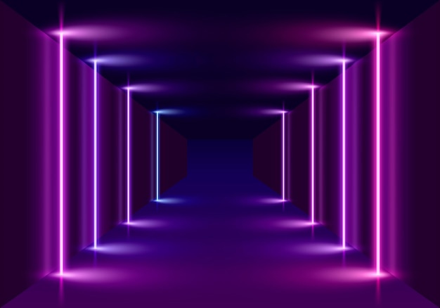 Neonowa scena, pokaz laserowy na tle nocy.