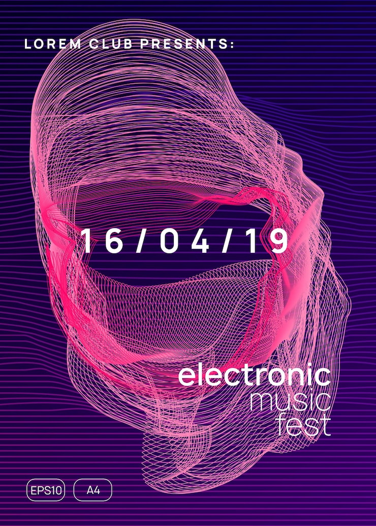 Wektor neonowa ulotka klubowa muzyka taneczna electro trance party dj electroni
