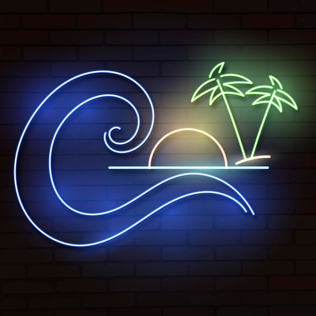 Neonowe letnie logo na ceglanej ścianie