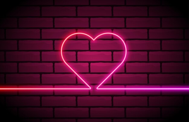 Neonowe światło W Kształcie Serca Z Jednej Linii Jasne światło Serce Happy Valentines Day Banner Vector