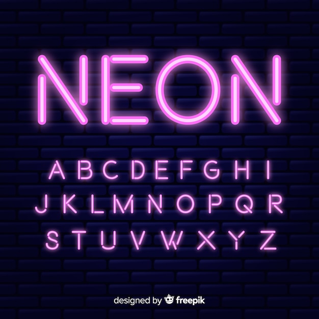 Neonowy abecadło szablonu płaski projekt
