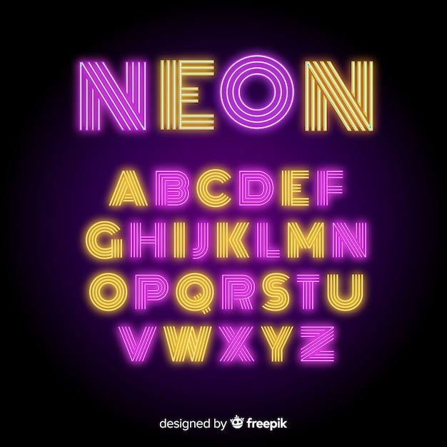 Neonowy abecadło szablonu płaski projekt