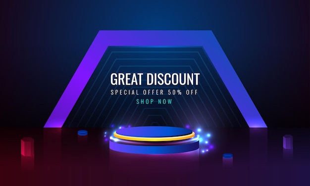 Neonowy cylinder 3d niebieski i żółty produkt na podium do wyświetlania promocyjnego