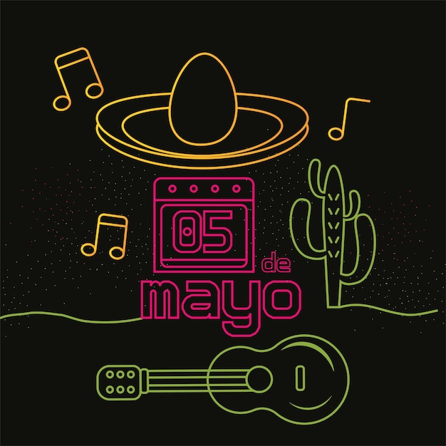 Neonowy Plakat Cinco De Mayo