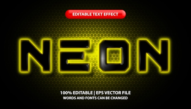 Plik wektorowy neonowy tekst edytowalny styl efektu tekstowego żółty neonowy efekt świetlny futurystyczny styl tekstu