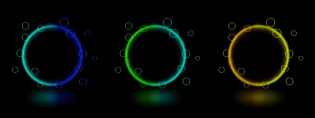 Neonowy zestaw okrągły Wielokrotne świecące pierścienie z bąbelkami świetlnymi Abstrakcyjny futurystyczny projekt luminescencyjny halo żywy blask interfejs technologii cyfrowej nowoczesne efekty światła kolorowa dekoracja
