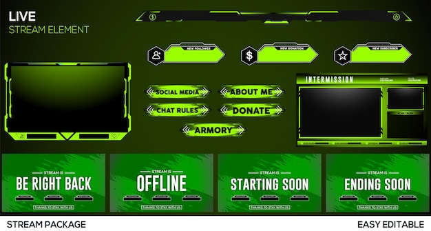 neonowy zielony projekt elementu transmisji na żywo w grach
