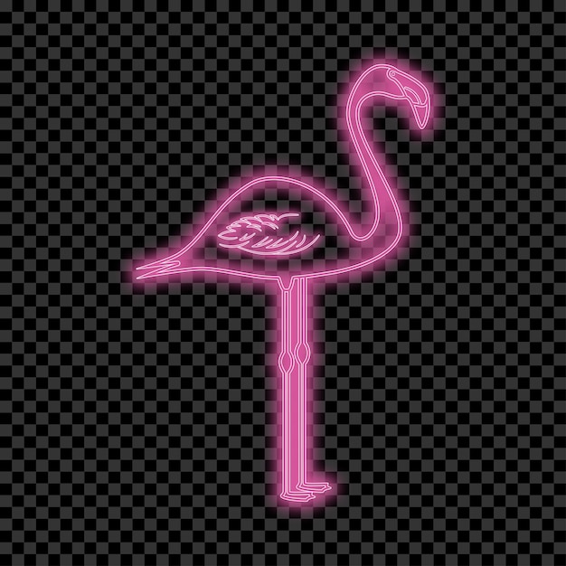 Neonowy Znak Flaminga świecący I Lśniący Jasny Szyld Różowego Egzotycznego Ptaka Tropikalnego