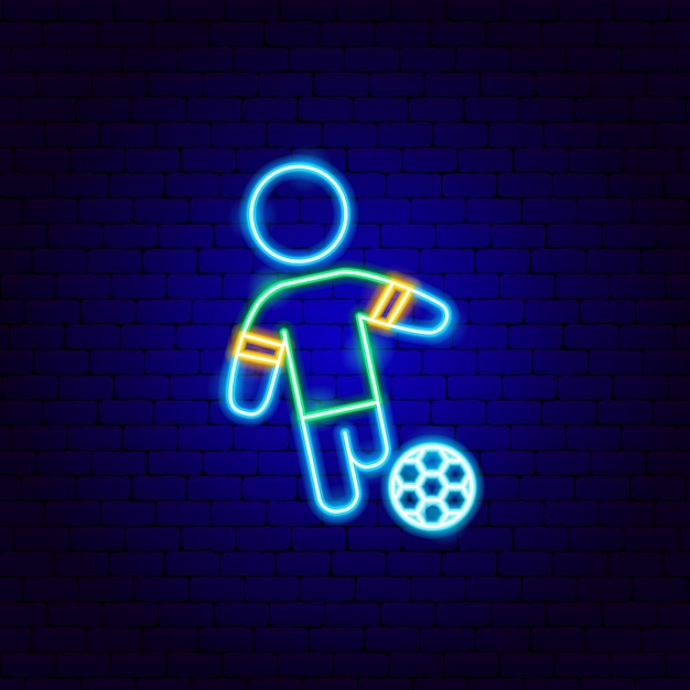 Neonowy znak gracza piłki nożnej