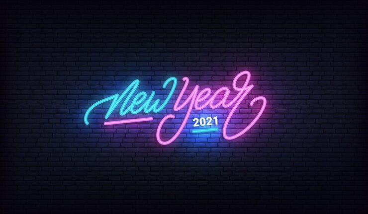 Wektor neonowy znak nowego roku 2021. projekt napisu wakacje nowy rok.