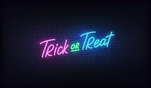 Neonowy Znak Trick Or Treat. Projekt Wakacje Halloween.